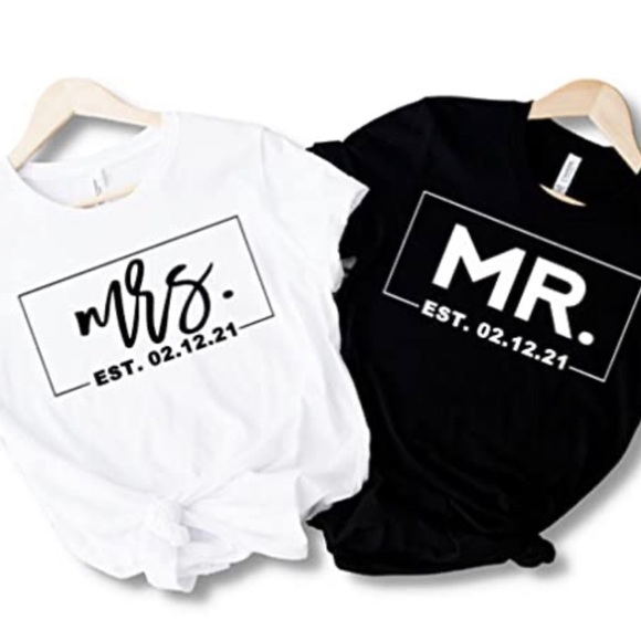(2) Custom wedding bridal tshirts pair